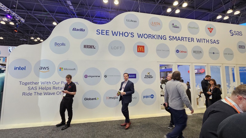 Algomine logo among other significant logos at NRF24 Retail's Big Show in New York, AI, BI, Cloud management, MLOps, AI staff augmentation services, data strategy, consulting services