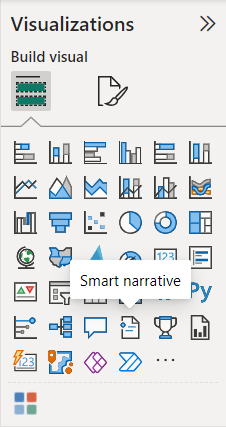 Click on the Smart Narrative icon to summarize all visuals on the page. Power BI, AI, BI, business intelligence, visual analytics, advanced analytics